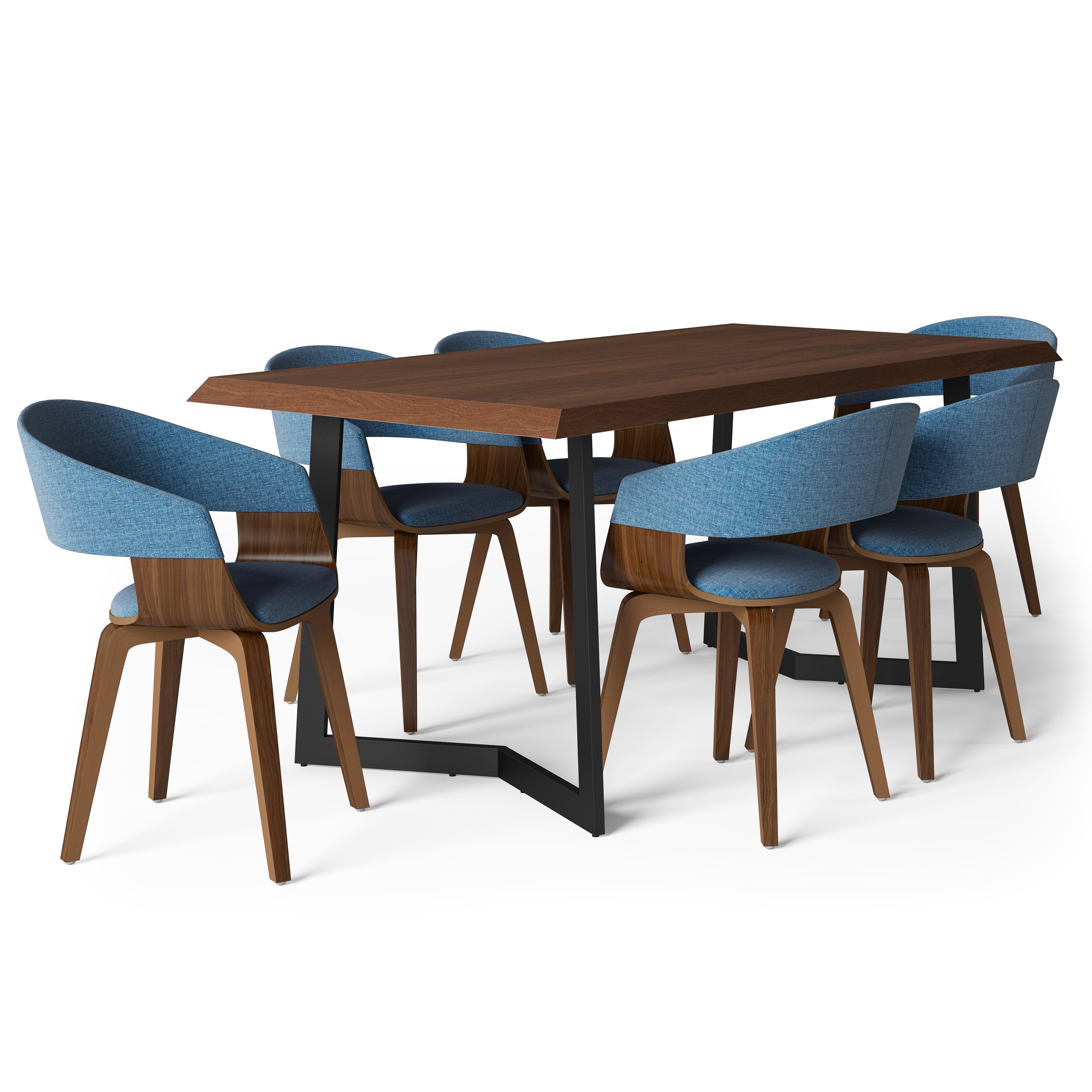 Lowell Blue Linen Upholstered 7-Piece Mango Wood Dining Set