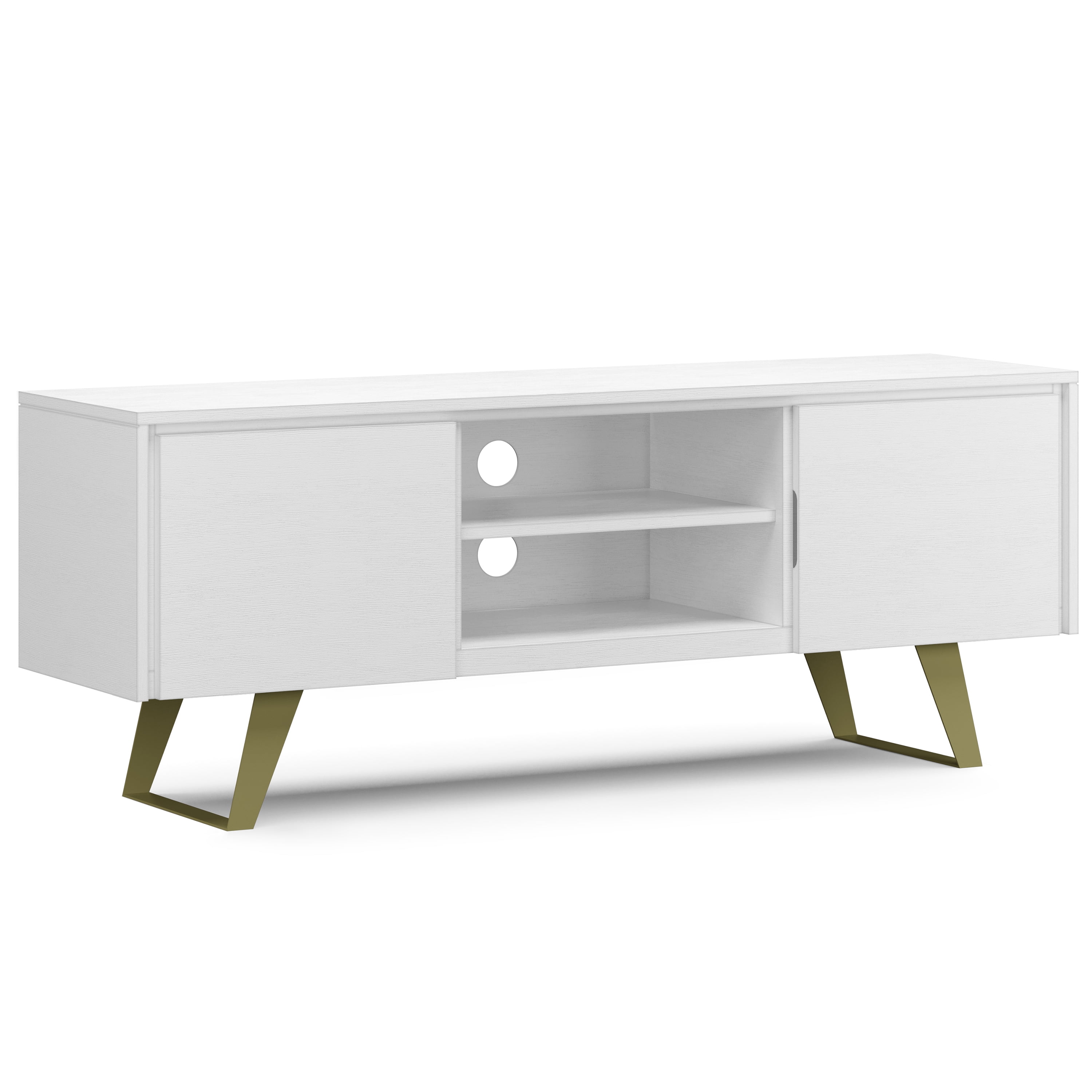 White Acacia Wood Industrial TV Media Stand with Cabinet
