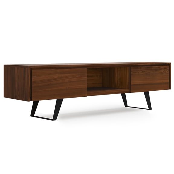 Simpli Home Lowry 72 inch Wide Modern Industrial TV Media Stand in Walnut For TVs up to 80 inches