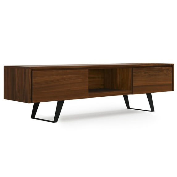 Simpli Home Lowry 72 inch Wide Modern Industrial TV Media Stand in Walnut For TVs up to 80 inches
