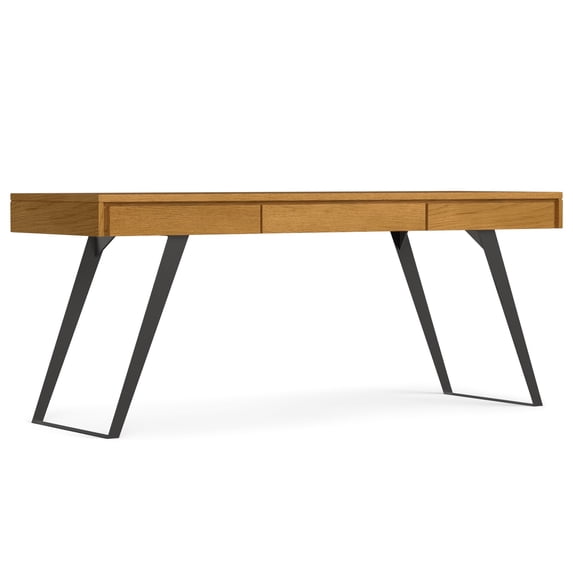 Simpli Home Lowry 72 inch Wide Solid Wood Modern Industrial Large Desk in Oak