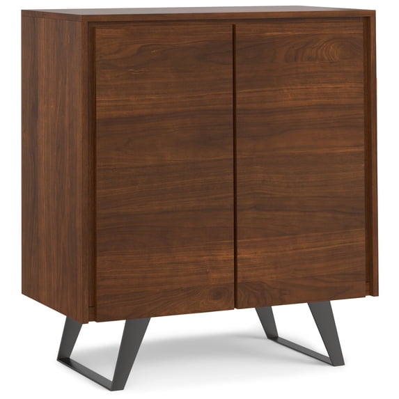 Simpli Home Lowry 39 inch Wide Solid Wood Modern Industrial Medium Storage Cabinet in Walnut Veneer