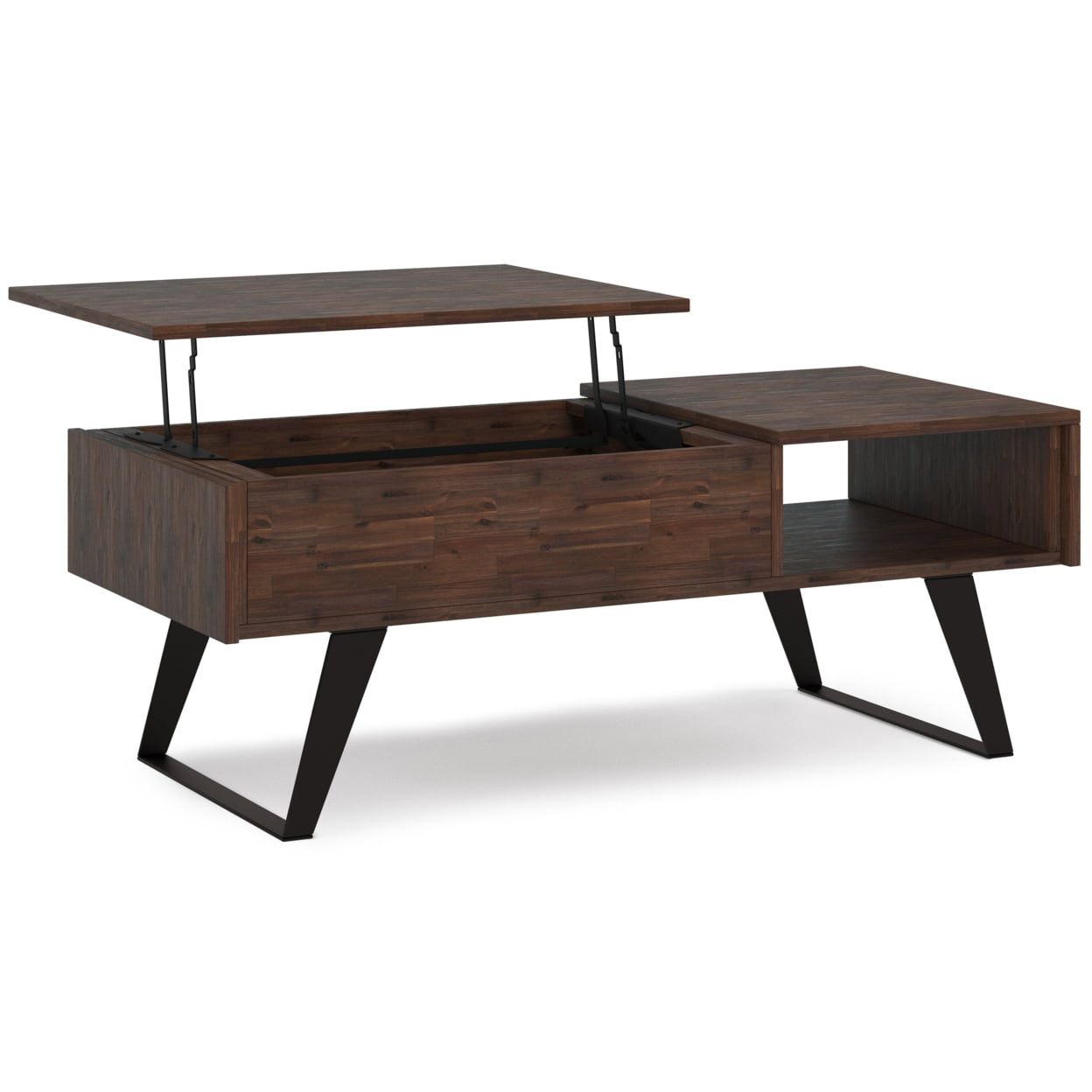 Lowry Distressed Charcoal Brown Wood and Metal Lift-Top Coffee Table