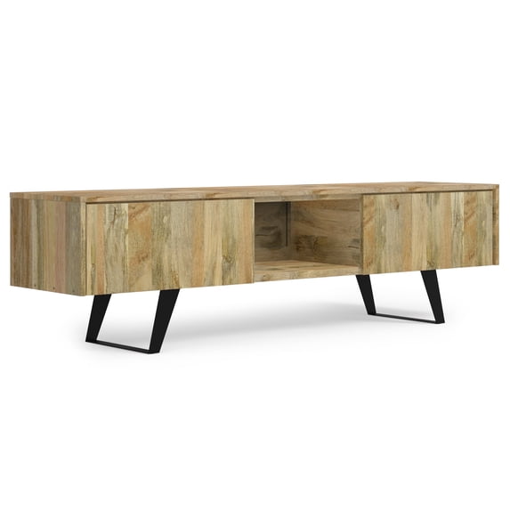 Simpli Home Lowry 72 inch Wide Solid Wood TV Stand in Natural For TVs up to 80 inches