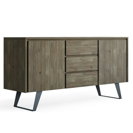 Simpli Home - Lowry Modern Industrial Acacia Wood And Metal 2-Door 3-Drawer Sideboard - Distressed Gray