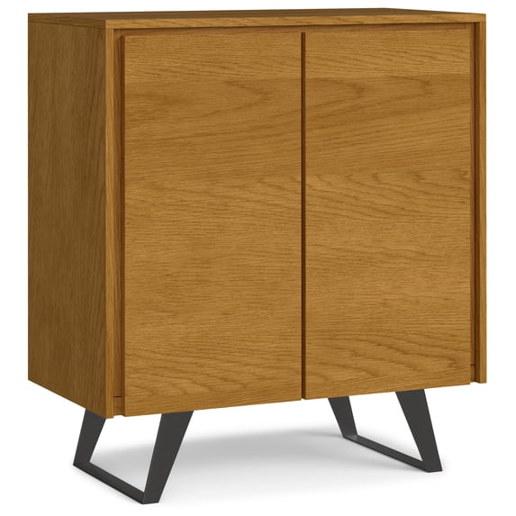 Simpli Home Lowry 39 inch Wide Solid Wood Modern Industrial Medium Storage Cabinet in Oak Veneer