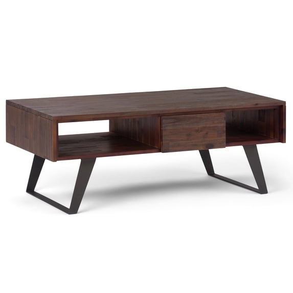 Lowry 48 inch Wide Solid Acacia Wood Modern Industrial Coffee Table in Distressed Charcoal Brown