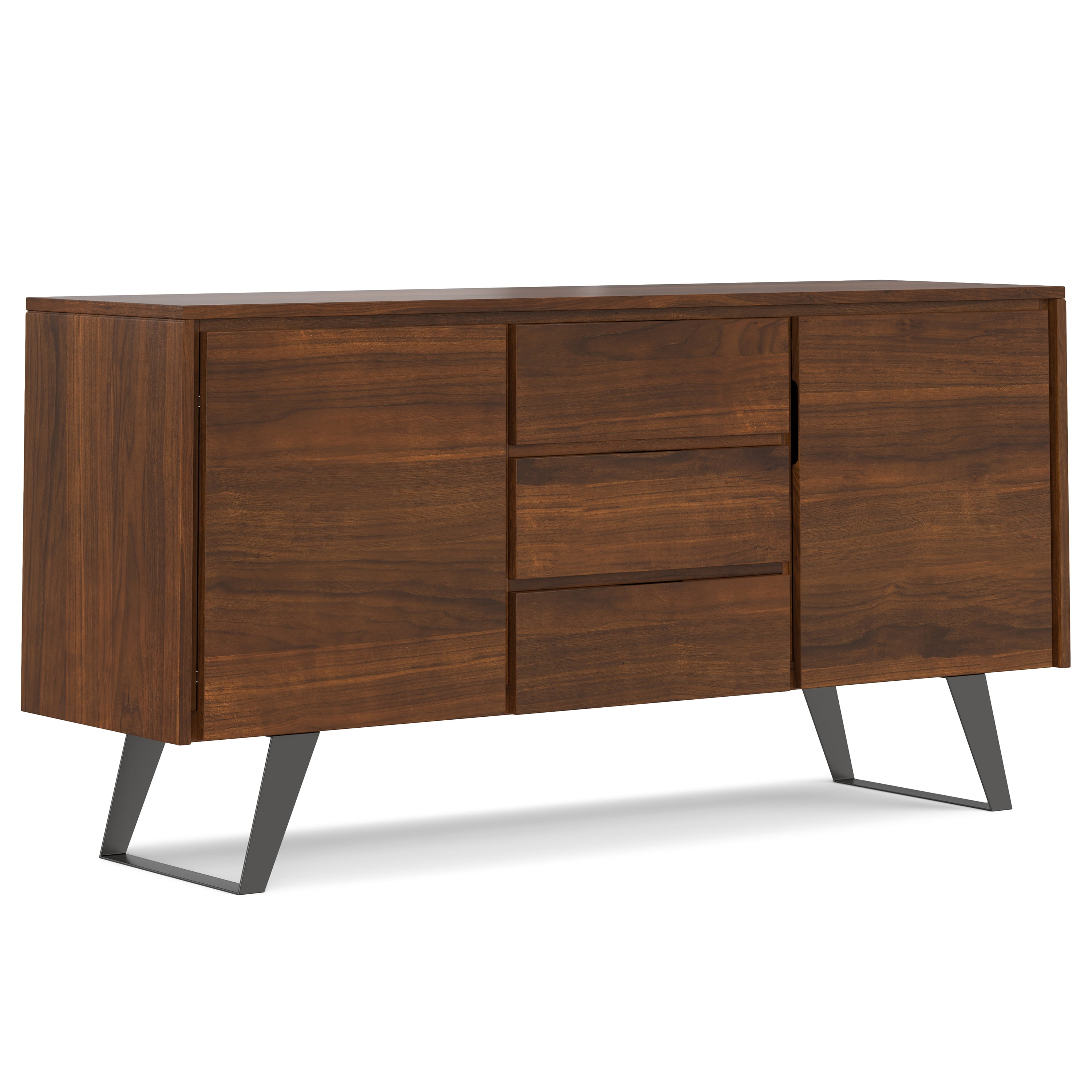 Lowry 60" Walnut Wood and Metal Modern Industrial Sideboard Buffet
