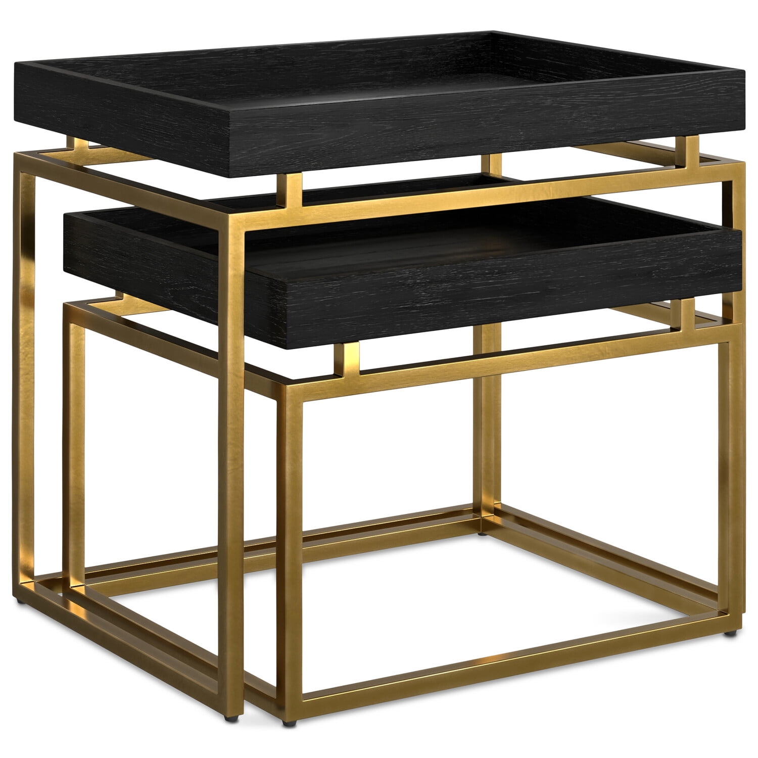 Macy Black and Gold Wood Metal Nesting End Tables, 20 Inch