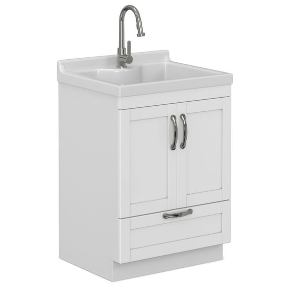 Simpli Home Maile All-In-One 24-inch Laundry Utility Sink and Cabinet