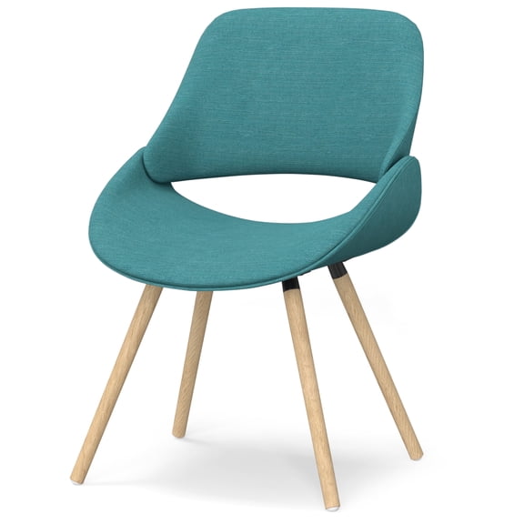 Simpli Home Malden Bentwood Dining Chair with Light Wood in Turquoise Blue Linen Look Fabric