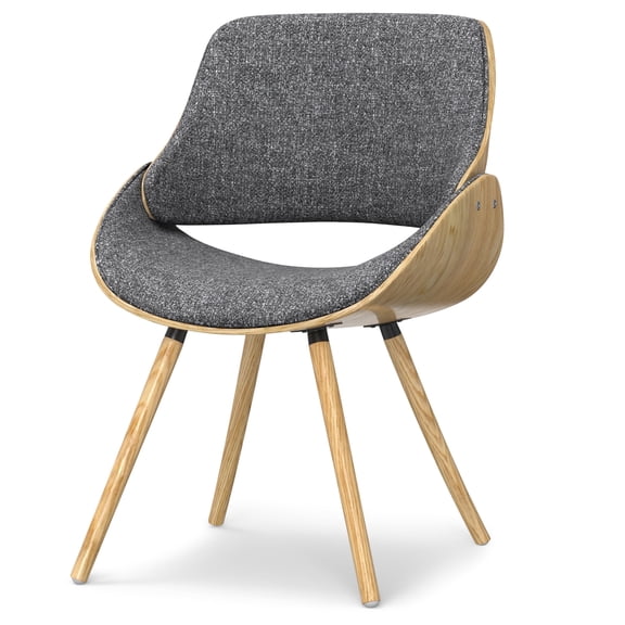 Simpli Home Malden Bentwood Dining Chair with Wood Back in Light Wood in Grey Woven Fabric