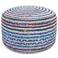 thumbnail image 1 of Simpli Home Margo 20 inch Wide Boho Round Pouf in Blue Handwoven Jute and Cotton, 1 of 9