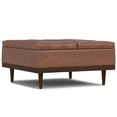 thumbnail image 1 of Simpli Home Mariah 36 inch Wide Contemporary Rectangle Lift&nbsp;Top Table Storage Ottoman in Distressed Saddle Brown Vegan Faux Leather, 1 of 16
