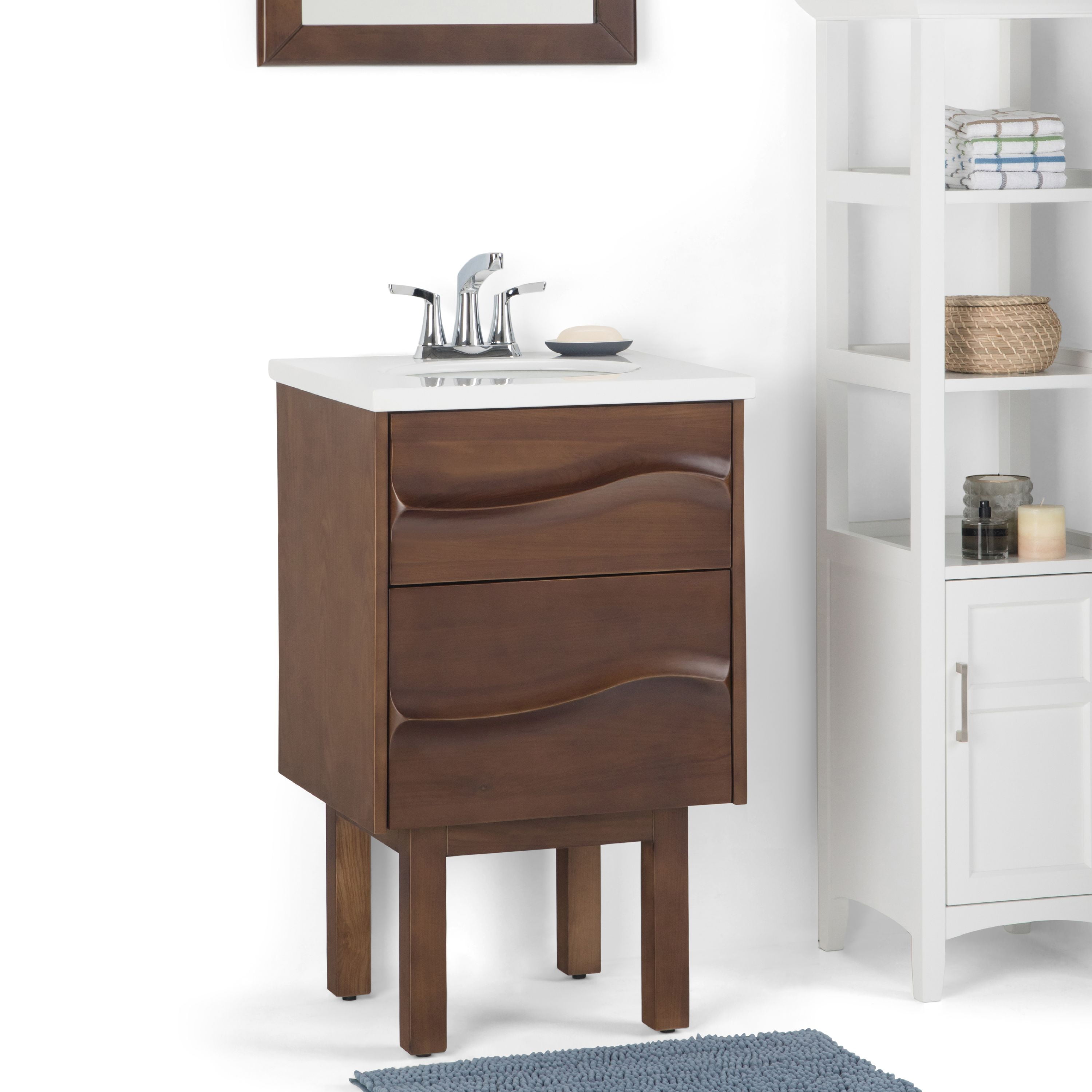 Simpli Home Marlowe 20 inch Bath Vanity with White Engineered Marble ...