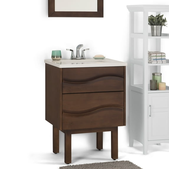 Simpli Home Marlowe 24 inch Bath Vanity with White Engineered Marble Top