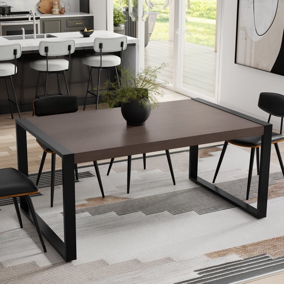 Simpli Home McKenzie 66 inch x 40 inch Rectangle Modern Industrial Dining Table in Smoky Grey