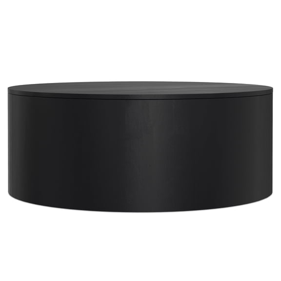 Millbury SOLID MANGO WOOD 36 inch Wide Round Contemporary Drum Coffee Table in Black, Fully Assembled