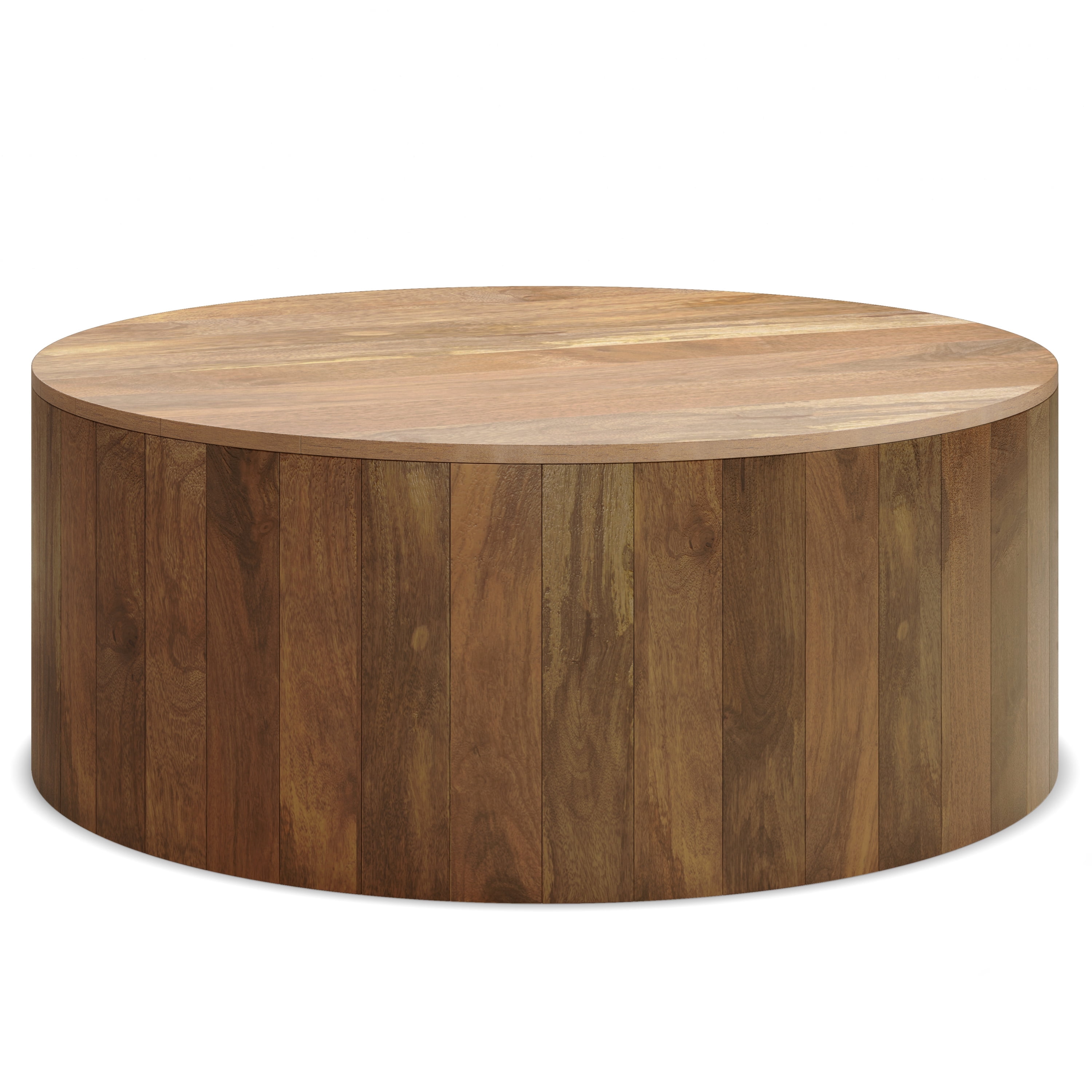 Natural Solid Mango Wood Round Drum Coffee Table