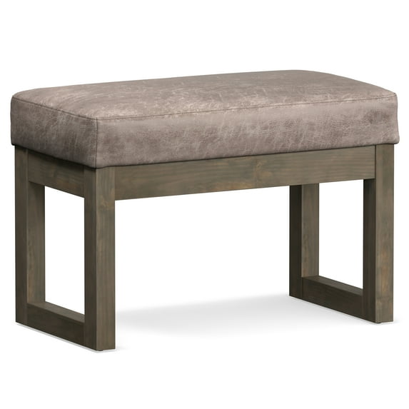 Milltown 27 inch Wide Solid Wood Contemporary Footstool Small Ottoman Bench in Distressed Grey Taupe