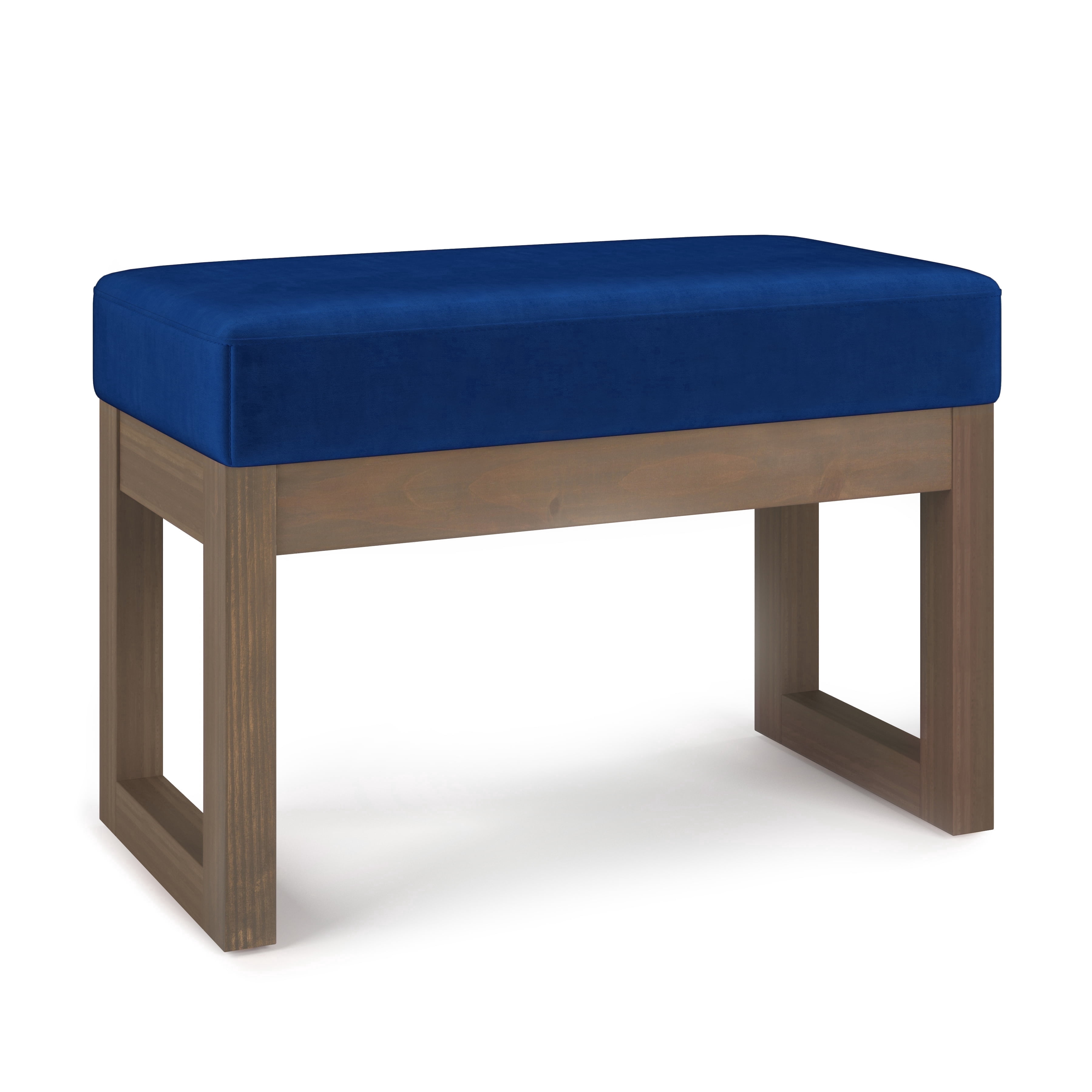 Milltown 27 inch Wide Solid Wood Contemporary Footstool Small Ottoman Bench in Blue