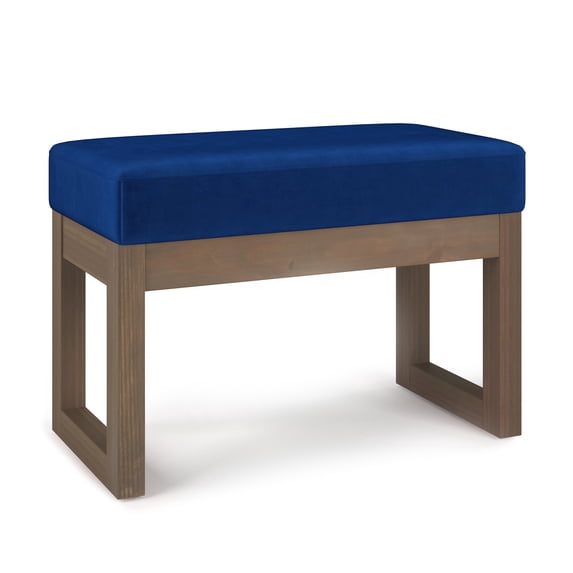 Milltown 27 inch Wide Solid Wood Contemporary Footstool Small Ottoman Bench in Blue