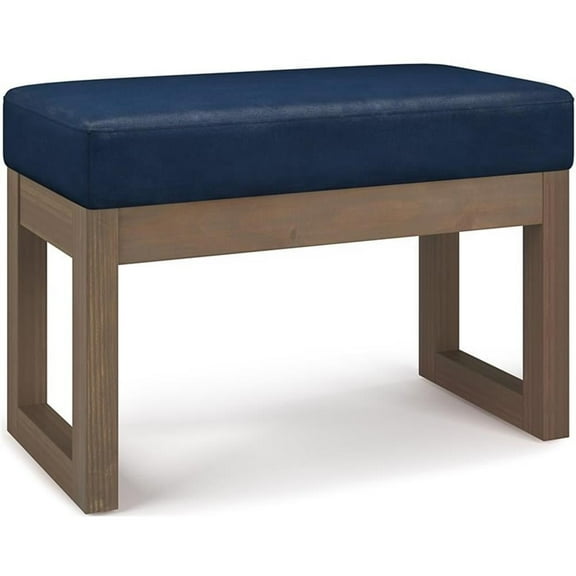 Milltown 27 inch Wide Solid Wood Contemporary Footstool Small Ottoman Bench in Distressed Dark Blue