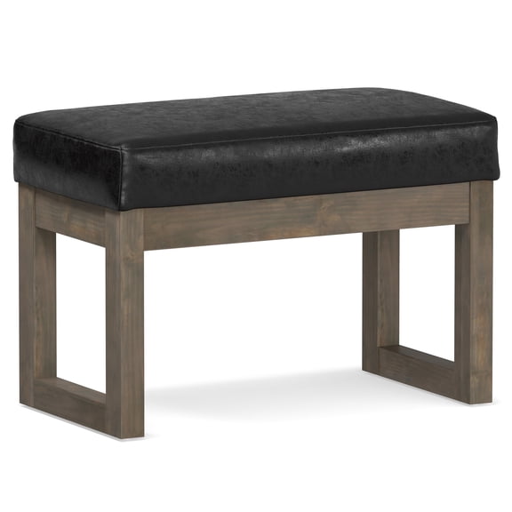 Milltown 27 inch Wide Solid Wood Contemporary Footstool Small Ottoman Bench in Distressed Black
