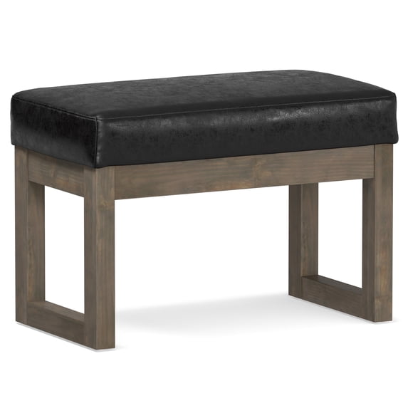 Milltown 27 inch Wide Solid Wood Contemporary Footstool Small Ottoman Bench in Distressed Black