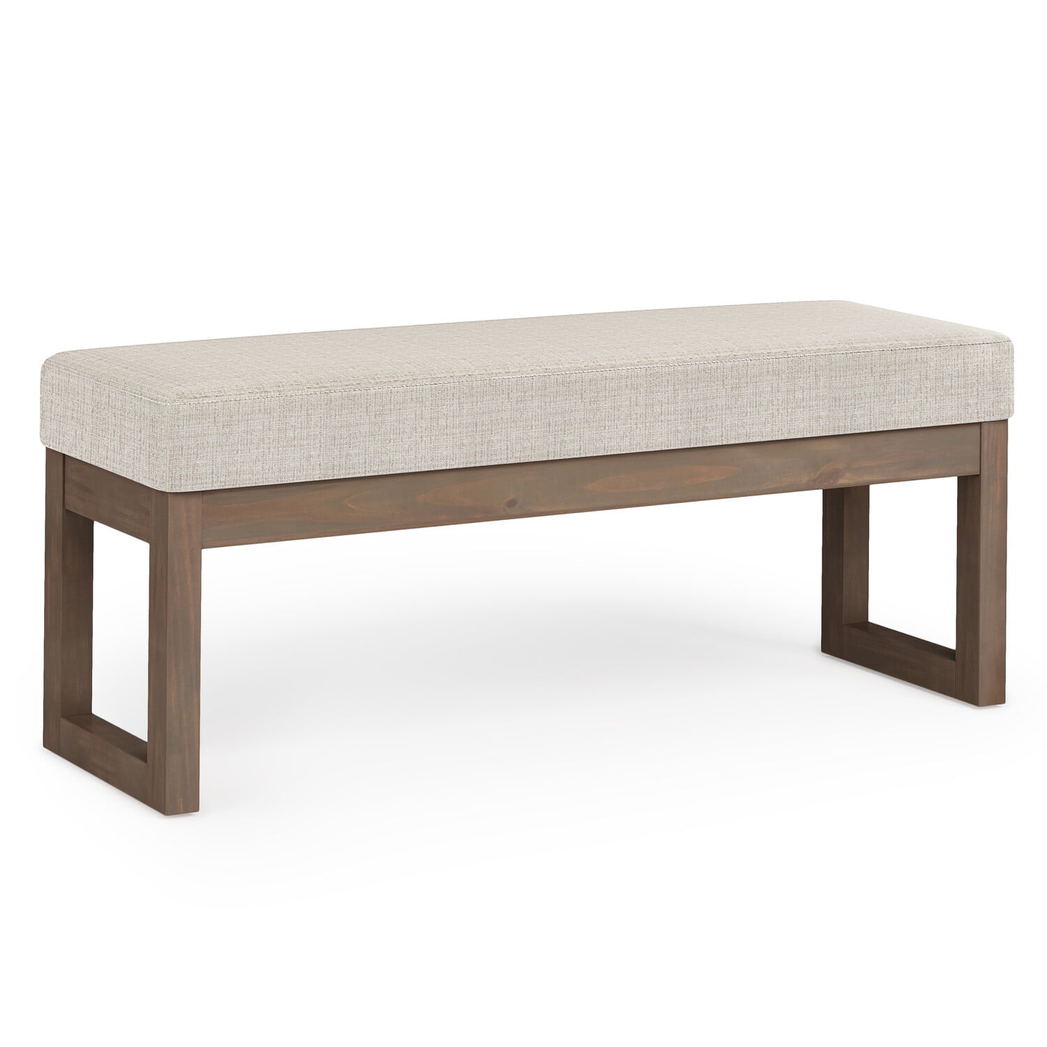 Platinum Tweed Fabric Large Footstool with Driftwood Base