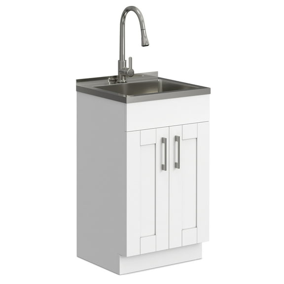 Simpli Home Modern Wide Shaker All-In-One 20-inch Laundry Utility Sink and Cabinet