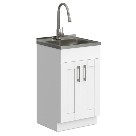 Simpli Home Modern Wide Shaker All-In-One 20-inch Laundry Utility Sink and Cabinet