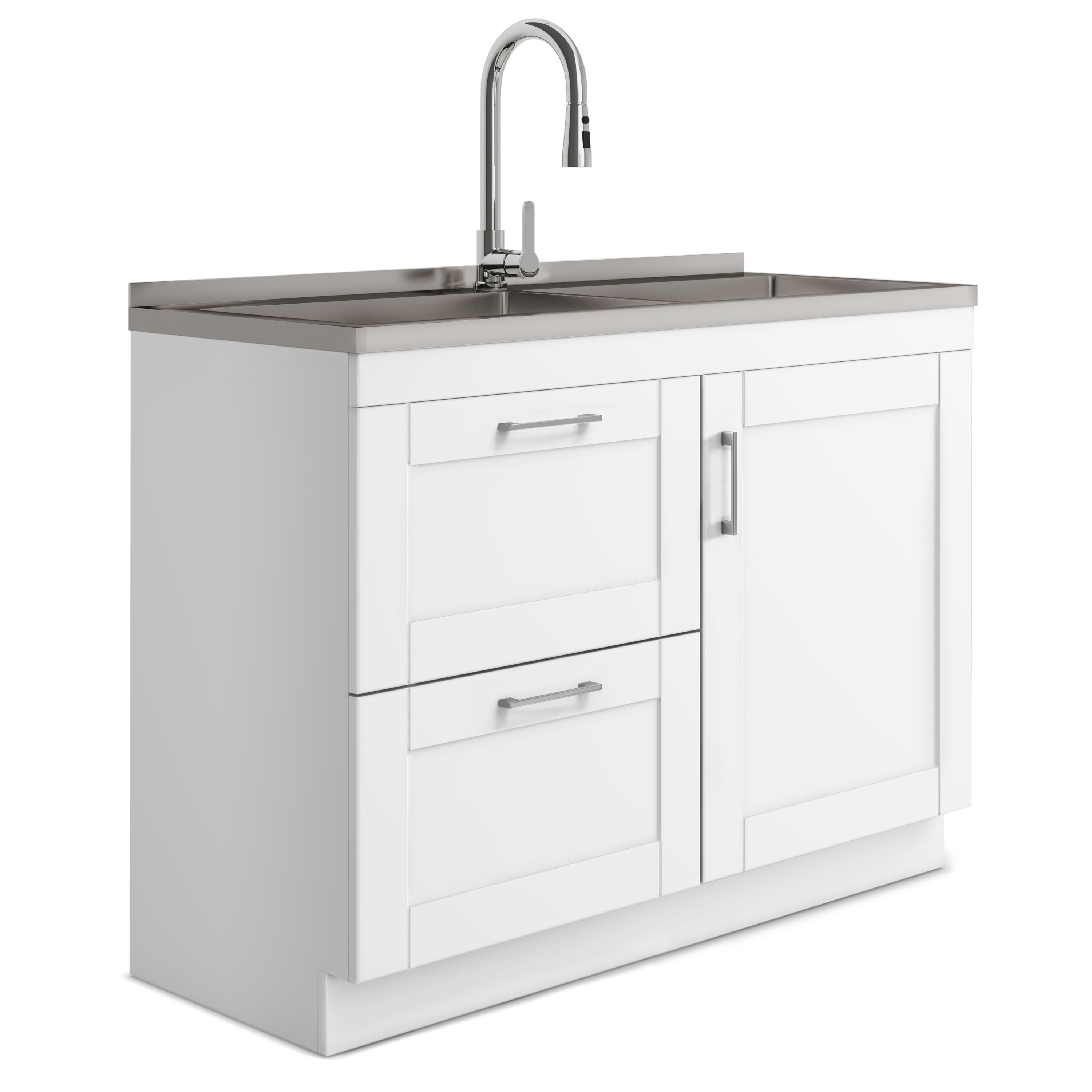 Simpli Home Modern Wide Shaker All-in-One 46-inch Utility Sink & Cabinet