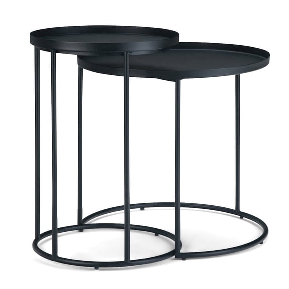 Simpli Home Monet Modern Industrial 24 inch Wide Metal 2 Pc Nesting Table in Black, Fully Assembled