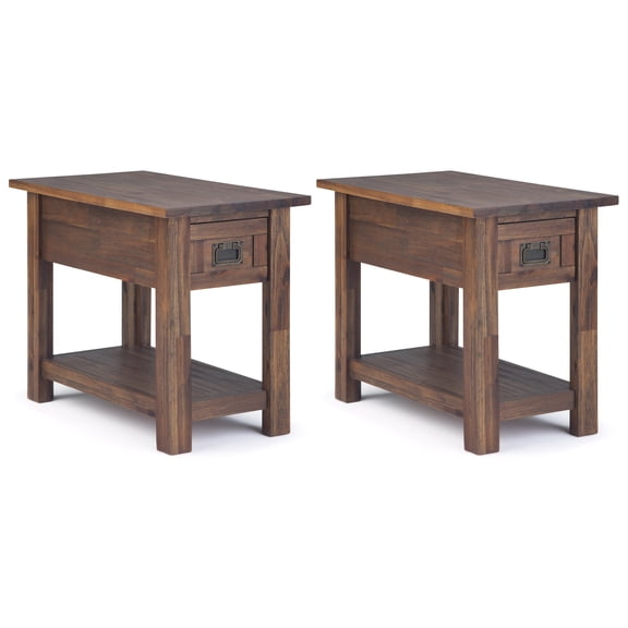 Simpli Home Monroe 14 inch Solid Acacia Rustic Narrow Side Table in Distressed Charcoal Brown (Set of 2)