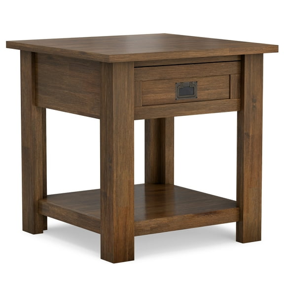 Simpli Home Monroe 22" Square Rustic Solid Wood End Table in Rustic Aged Brown