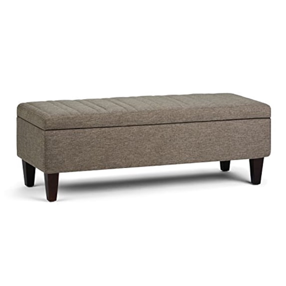 Simpli Home Monroe 48" W Rectangle Storage Ottoman in Fawn Brown Linen Look Fabric