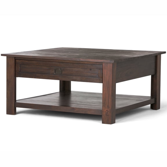 Simpli Home Monroe SOLID ACACIA WOOD 38 inch Wide Square Rustic Coffee Table in Distressed Charcoal Brown