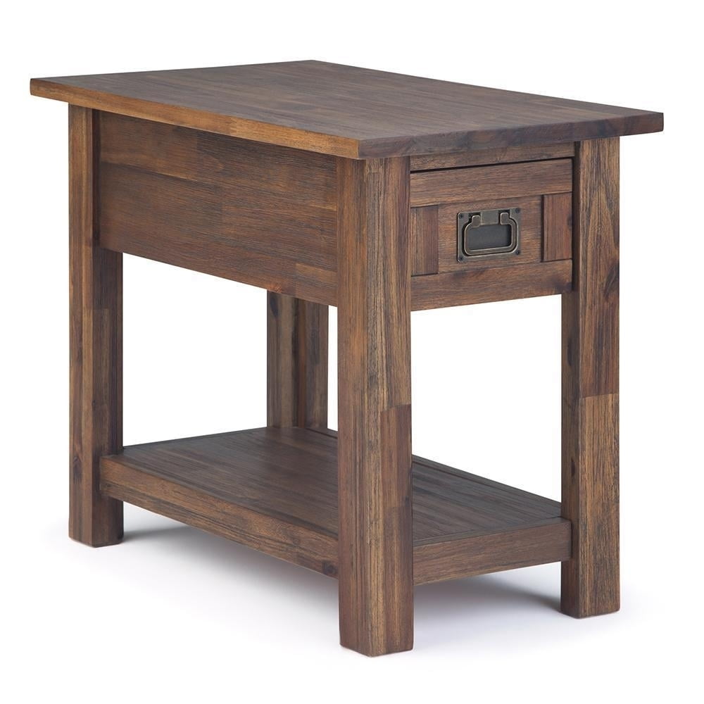 Rustic Natural Aged Brown Acacia Wood Narrow Side Table with Storage