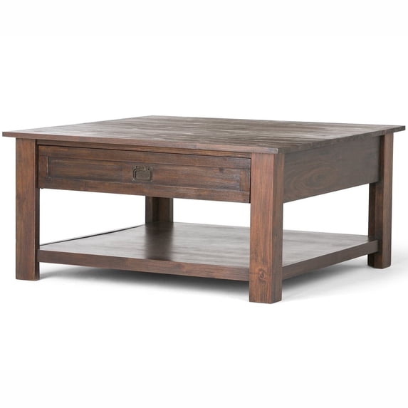 Monroe 38 inch Wide Solid Acacia Wood Rustic Square Coffee Table in Rustic Natural Aged Brown