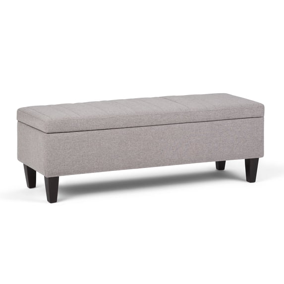 Simpli Home Monroe 48 inch Wide Contemporary Rectangle Storage Ottoman in Cloud Grey Linen Look Fabric, Assembled