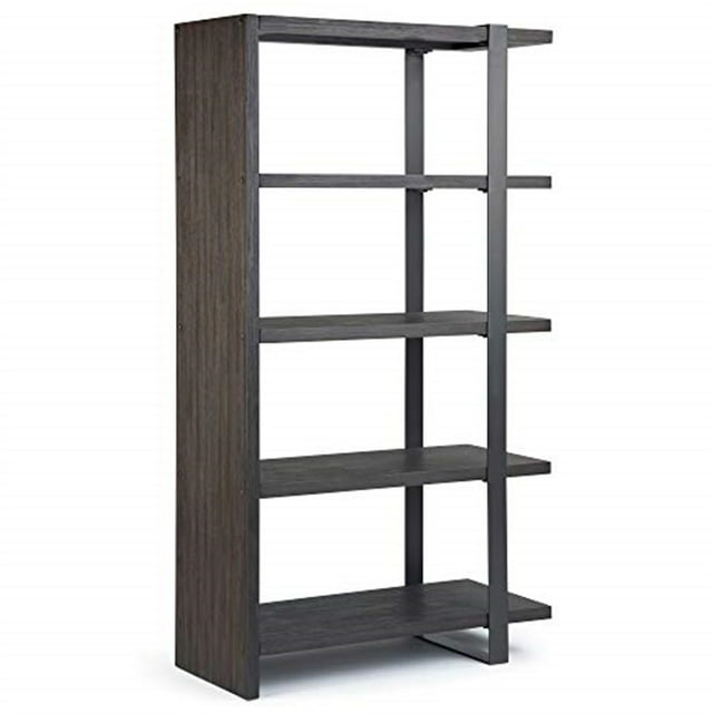 Simpli Home Montgomery 4 Shelf Bookcase in Distressed Dark Brown ...