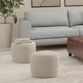 thumbnail image 1 of Simpli Home Moore 18 inch Wide Contemporary Irregular Small Ottoman in Natural Linen Look Fabric, Fully Assembled, 1 of 10