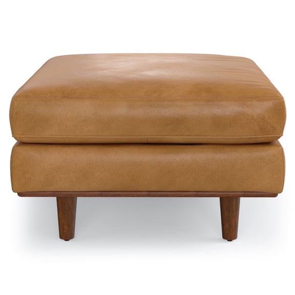 Morrison 33 inch Wide Mid-Century Modern Table Ottoman in Sienna Top Grain Genuine Leather