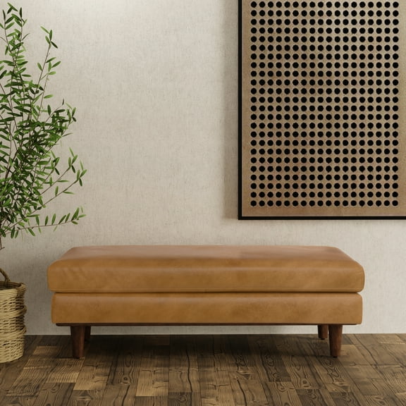 Morrison 49 inch Wide Mid-Century Modern Table Ottoman in Sienna Top Grain Genuine Leather