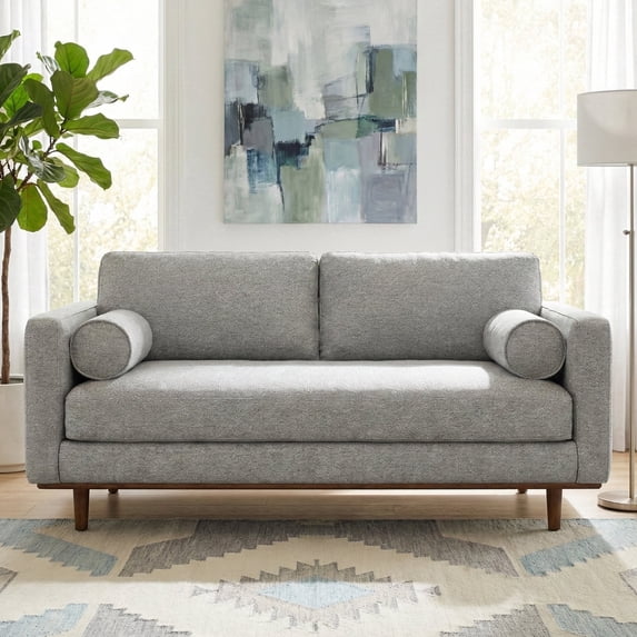 Morrison 72 inch Wide Mid-Century Modern Loveseat Sofa in Mist Grey Woven-Blend Fabric