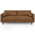 thumbnail image 1 of Morrison 89 inch Wide Mid-Century Modern Sofa in Caramel Brown Top Grain Genuine Leather, 1 of 16