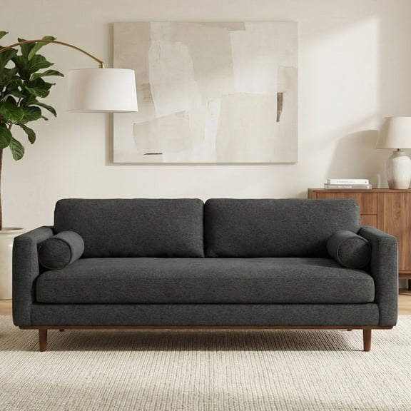 Morrison 89 inch Wide Mid-Century Modern Sofa in Charcoal Grey Woven-Blend Fabric