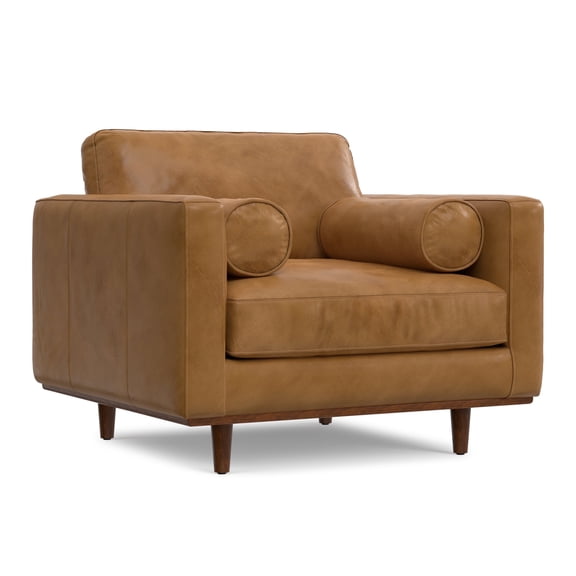 Simpli Home Morrison 42 inch Wide Mid-Century Modern Arm Chair in Sienna