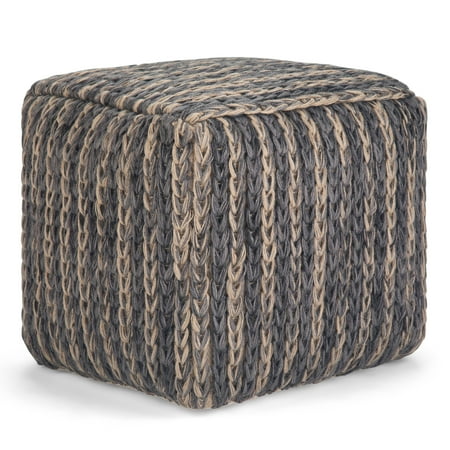 Simpli Home - Mullins Square Contemporary Polystyrene/Cotton Pouf - Blue/Natural